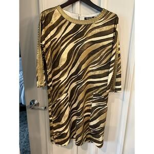 GRAYSE Black Label size S Brown/Gold Tiger Animal Print DRESS Pockets USA C23